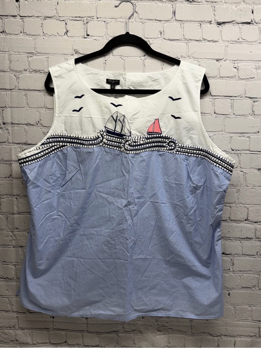 Talbots White and Light Blue Sleeveless  Nautical Top Sz 2X nwt